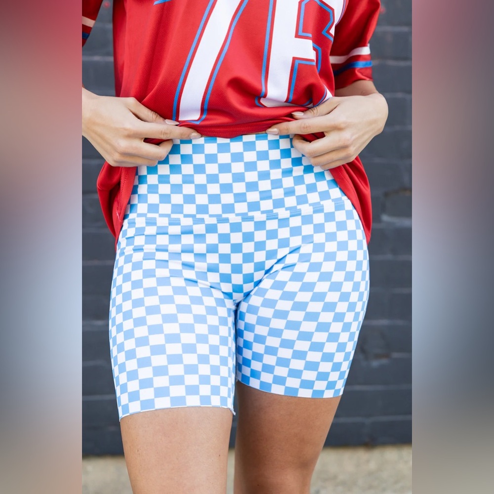 NWT WKND Checkered Biker Shorts - Blue Size L